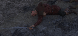 The Bailiff lying dead in Skalitz, still holding his Shard.